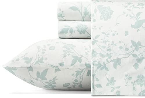 Laura Ashley Juego de Ropa de Cama de algodón Satinado Suave, Elegante, Suave y Transpirable, decoración del hogar, Garden Palace Azul/Blanco, tamaño Queen
