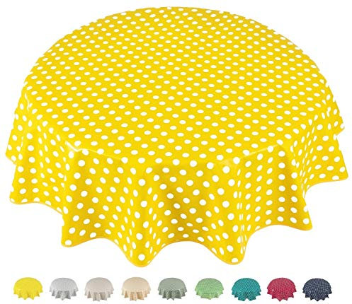 Wachstuch Tischdecke Abwaschbar Rund 140cm Punkte Gelb