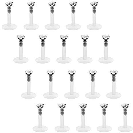 FECTAS 20 Stück 16G 6/8/10mm Acryl Lippenpiercing Labret Bioflex, Kunststoff, Kristall