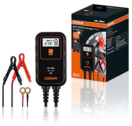 OSRAM BATTERYcharge 904, caricabatterie intelligente 4A e mantenitore di carica, per batterie di piccole dimensioni, 12v