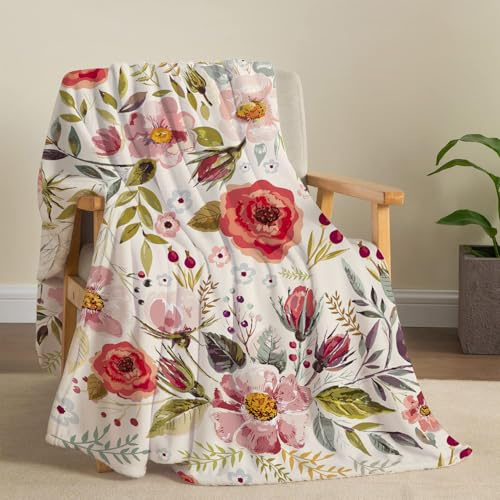 Tupmnbry Wildflowers Floral Throw Blanket Botanical Floral Printed Blanket Super Soft Flannel Throw Blanket Lightweight Fluffy Plush Fuzzy Bed Blanket for Bedding Sofa and Travel 50X60