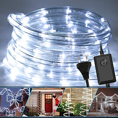 Jopassy LED Lichterschlauch für außen, 20m LED Lichtschlauch mit 8 Leuchtmodi, Lichtschläuche Wasserfest, Lichterkette für Garten Deko, Led schlauch-Kaltes Weiß