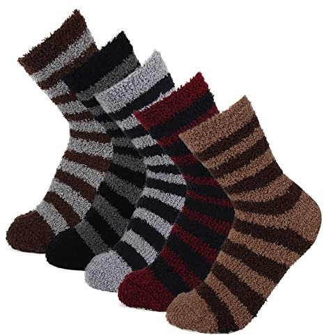 5 Pairs Mens Fluffy Slipper Home Socks Bed Thermal Socks for Men Warm High Elasticity Sock Loose Fit for Winter Classic A