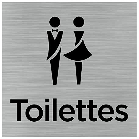 Pictogramme Toilettes Hommes et Femmes (Q1054). Signalisation Porte 150 x 150 mm. Autocollant souple ou plaque alu brossé 2 mm ep. - Plaque aluminium brossé - Plaque aluminium brossé -