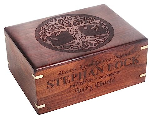 Urne funéraire en bois gravée pour cendres humaines ou d'animaux domestiques, urne funéraire en bois – Boîte à souvenir, urne commémorative ou cercueil (gravure en bois, taille XL, 27,9 x 17,8 x 10,2