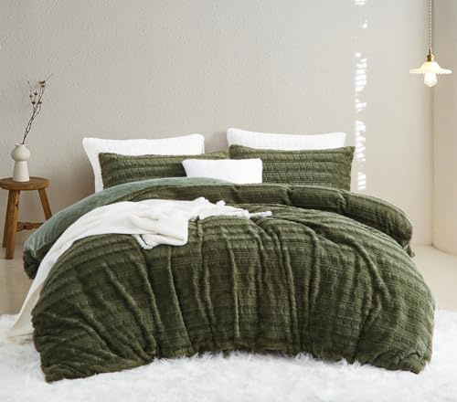 Lanqinglv Ropa de cama de felpa de 220 x 240 cm, pelo sintético verde, mullida, ropa de cama de invierno, cálida y acogedora, franela de forro polar, tacto de cachemira, funda nórdica con cremallera y