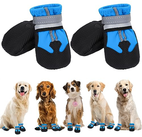 4 Piezas Protector de la Pata de Las Botas del Perro,Botas para Perros,Zapatos Impermeables para Perros con Correas Reflectantes,Ajustable Lavable Antideslizante Zapatos de Perro para pequeño