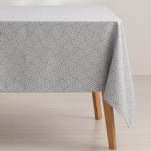 GAMUSI Mantel Antimanchas Mesa Rectangular Jacquard Impermeable 140x100 cm, Tacto Tela, Color Gris - Ring