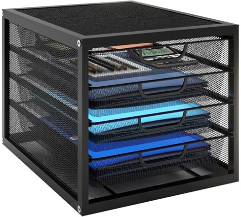 PUNCIA Portadocumenti da Scrivania in Ferro Armadio Documenti a 4 Livelli Vassoio Organizzatore Documenti Portafogli A4 Cassettiera Ufficio Porta Fogli Scrivania per Ufficio Domestico(Nero)