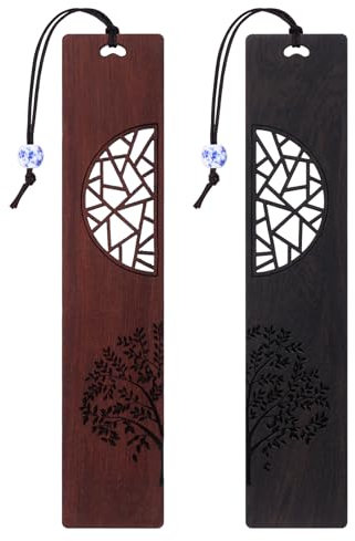 OFFCUP Handgefertigtes Lesezeichen aus Holz, 2 Stück, natürliche Schnitzerei, traditionelles Vintage-Geschenk für Buchliebhaber