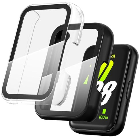 Diruite 2 Stück Hülle für Samsung Galaxy Fit 3 Schutzhülle,PC Ultradünne Hartglas Glas Displayschutz Case,Schwarz&Transparent