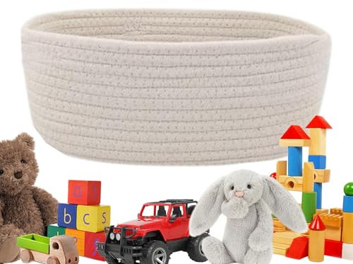 GjnjfdF Cestino portaoggetti intrecciato, cestini intrecciati per riporre oggetti - Cestino per la biancheria intrecciata in corda di cotone per cani | Cesto portagiochi, cesto intrecciato con manici