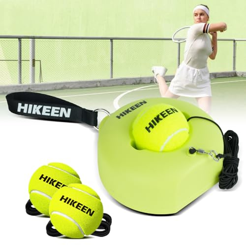 Hikeen Premium Tennis Trainer Rebound with Metal Base,Portable Solo Tennis Trainer Set with 3 Highly Elastic String Balls,Tennis Practice Equipment for Adult Kids an Beginners -Green
