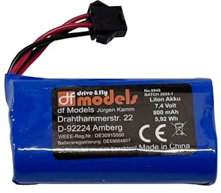 DF Models LiIon Akku 7,4 Volt 800 mAh (Länge x Breite x Höhe 65 x 40 x 20 mm, Gewicht 66 g, Ersatzakku zu Modell Nr. 9945) 9946