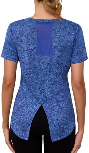 Gyabnw Women's Athletic Top Short Sleeve Crew Neck Mesh Back Design Loose Fit Sports Shirt for Running, Gym & Yoga