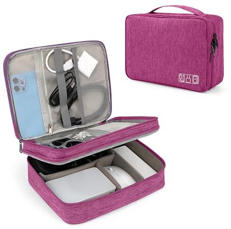 Tunejoy Borsa Accessori Elettronici Portatile Custodia per Elettronica Organizzatore Doppio Strato Impermeabile per Cavi Disco Rigido Caricatore Grigio 27x20x8 cm Violetta