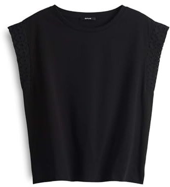 OPUS Damen Kurzarmshirt | T-Shirt SALLSO Regular mit dekorativer Lochspitze Black, 36