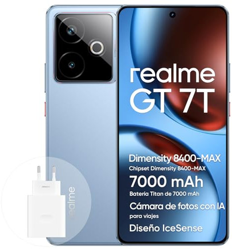 realme GT 7T 5G Smartphone 12+512 Go, processeur Dimensity 8400-MAX, Batterie Titan 7000 mAh, écran 6,78 1,5K 120 Hz, caméra de Voyage IA Snap, IP69, IceSense Bleu