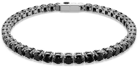 Swarovski Matrix Bracciale Tennis, Gioiello Versatile con Cristalli Neri, Pietre Preziose a Taglio Round, Chiusura a Linguetta, Taglia M, Placcatura in Tonalità Rutenio, 16,5 cm, 0,4 cm