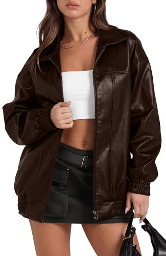 Sampeel Leather Jacket Women Motorcycle Bomber Coats 2025 Fall Fashion Outfits Winter Clothes Dark Brown XS