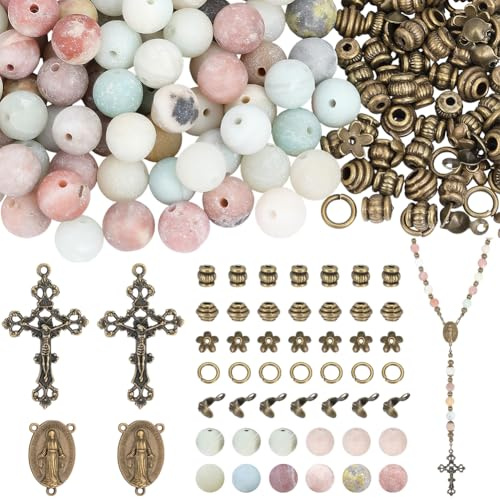 SUNNYCLUE Kit para Hacer Rosarios, Dijes de Cruz, Dijes de Crucifijo, Eslabones para Candelabros, Piedras Preciosas Naturales, Cuentas para Bisutería, Collares, Pulseras Y Festividades.