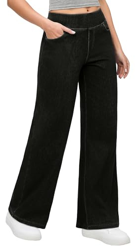 IUGA Wide Leg Jeans for Women,High Waisted Tummy Control Baggy Jeans Black