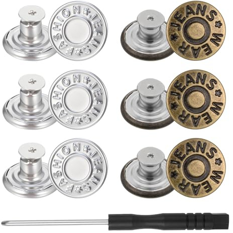 20-pack knappar för jeans, 17 mm ersättande jeansknappar utan sömnad nailess avtagbar metallknapp justerbar knapp för Jean metall jeansknapp Reparationssats med kombo gänga nitar och skruvmejslar