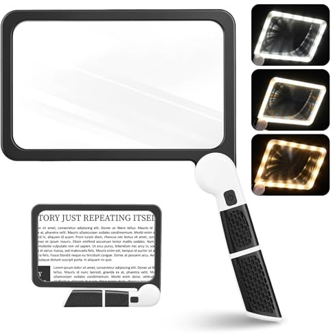 Lullu Lupa para Leer Libros con Luz Led, 5X Lectura Plegable de Mano Grande