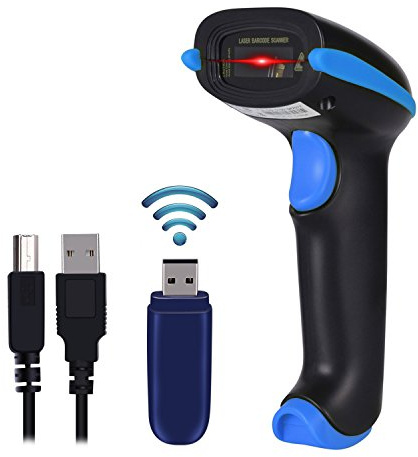WoneNice 2.4G Wireless Barcode Scanner – 1D Handheld Cordless Barcode Reader for Retail, Warehouse, Inventory – 100ft Range, Plug & Play – Compatible with Windows, Linux, POS (Blue)