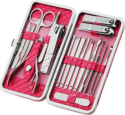 Manicure Pedicure Set Nail Clippers Kit 18 Pcs Stainless Steel Hygiene Kit Portable Nail Trimming set and Grooming Tools with Fine Leather Case [Gift Box] (Rose-18pcs)