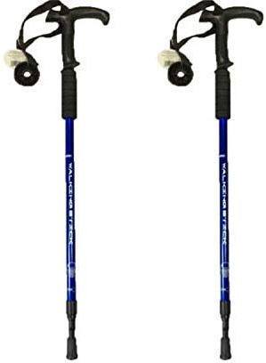2 x Anti-Shock T Handle Walking Sticks Adjustable Hiking Poles Walk Trek Trekking (Red)