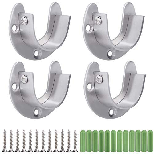 Rundrohr-Halterung 4 Stück U-Form Edelstahl Kleiderschrank Stangenhalter Kleiderstange Auflagen mit Schrauben für Duschvorhangstange Schrankrohr, 32mm