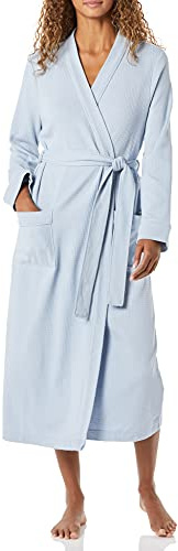 Amazon Essentials Women's Lightweight Waffle Full-Length Bath Robe with Pockets (Available in Plus Size), Dusty Blue, Large