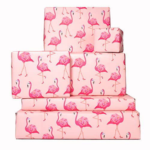 Central 23 - Papier d'emballage rose - Flamant rose - Emballage cadeau d'anniversaire 6 feuilles - Nouveau bébé - Femmes Filles Femmes - Tendance - Recyclable