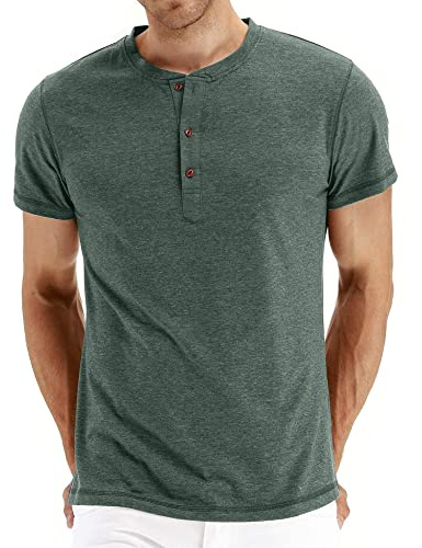 NITAGUT Mens Fashion Casual Front Placket Basic Short Sleeve Henley T-Shirts Tops(XL,Green)