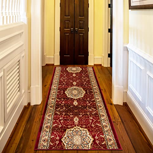 Mazovia Alfombra de Pasillo Larga - Design Oriental Pelo Corto - Alfombras de Pasillo por Metros - Alfombras para Pasillos Largos - Moqueta por Metros - Rojo - 60x100 cm