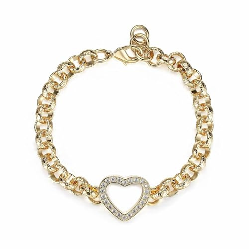 Gold Open Heart Bracelet with Clear CZ Stones, 8-Inch 8mm 22g Belcher Chain, PVD Gold Plated – Bling King London