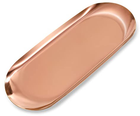 MengH-SHOP Vassoio Decorativa Piatto di Stoccaggio in Acciaio Inossidabile Ovale Organizzatore per Gioielli Cosmetici Candela Tè Snack, Oro rosa