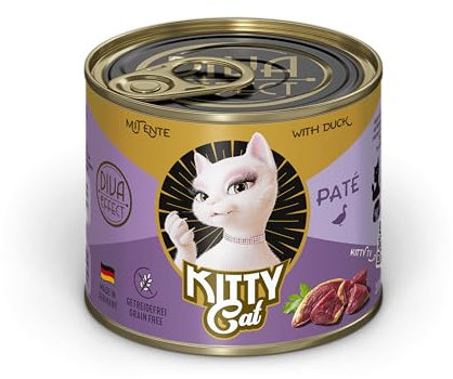 KITTY Cat Paté Ente, 6 x 200 g, Nassfutter für Katzen, getreidefreies Katzenfutter mit Taurin, Lachsöl und Grünlippmuschel, Alleinfuttermittel mit hohem Fleischanteil, Made in Germany