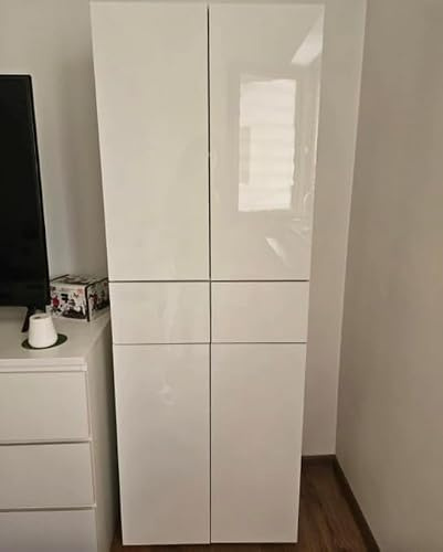 Tall Storage Cupboard High Gloss Bathroom Cabinet Large Modern Kitchen Pantry Shelf Dresser Unit Free Standing Storage Doors Drawers Contemporary Sideboard