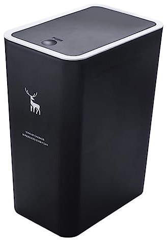 DSXH Pattumiera da tavolo con coperchio, bidone della spazzatura in plastica, 15 litri, per cucina, vanità, camera da letto, bancone (34 x 25,5 x 17,5 cm) (nero)