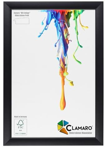 CLAMARO Neo Collage Marco de fotos 30 x 60 cm, hecho a mano, color negro mate, marco de madera MDF, incluye cristal acrílico y colgador de metal (formato horizontal y vertical)