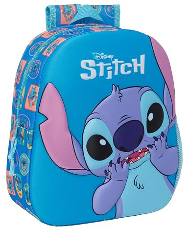 STITCH - Sac à dos d'école avec design 3D, adaptable au chariot, idéal pour les enfants de différents âges, confortable et polyvalent, qualité et résistance, 27 x 10 x 33 cm, couleur bleue, bleu,