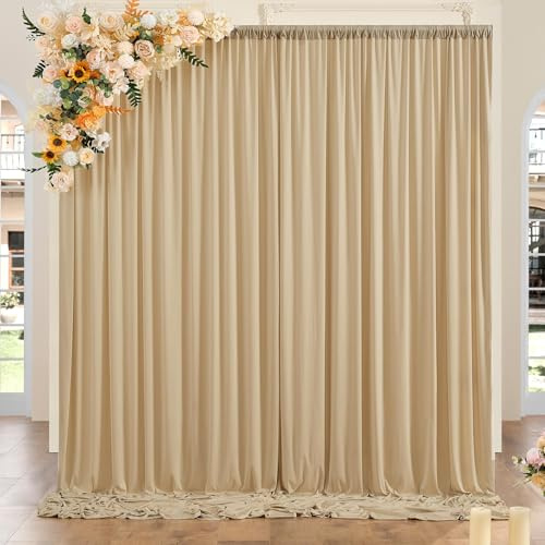 2,5 x 3 m Beige Cortina para telón de fondo, fondo de fiesta, boda, fondo de poliéster para cumpleaños, baby shower, bautizo, despedida de soltera