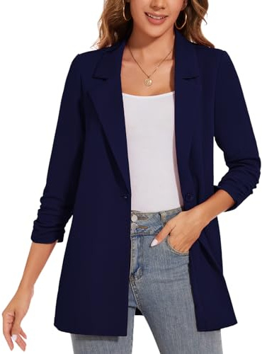 LADI TREND Womens Long Blazer Casual Long Sleeve Jacket Oversized One Button Coat Formal Suit