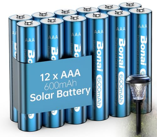 12 x BONAI 600mAh AAA Rechargeable Batteries for Cordless Phones, Solar lights, Garden lights, Remote control, Firestick, Led lights, etc. 1.2V NiMh Rechargeable Battery AAA Fits for 300mah - 900mah