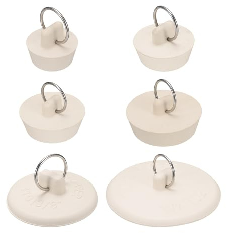 uxcell 6Pcs Drain Stoppers, 6 Sizes Rubber Bathtub Stopper Sink Plugs Caps with Hanging Ring and 15 Bead Chains for Bathtub Kitchen Bathroom (White - 7/8, 1-1/8, 1-3/8, 1-5/8, 1, 1-1/2)