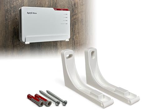 Soporte de pared para AVM FRITZ!Box 5690 Pro, accesorio para router, ajuste preciso y resistente, conexión de fibra óptica libre (fibra), diseño abierto para disipación de calor, incluye plantilla de
