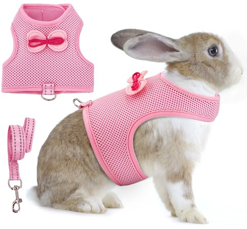 AIITLE Pettorina e guinzaglio per coniglio anti-soffocamento, maglia a doppio strato, cinghia di sicurezza riflettente per uso interno/esterno, perfetta per animali domestici di piccola taglia