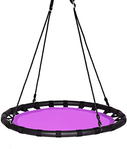 COSTWAY Children Tree Swing Set, 100cm Giant Round Nest Swings with Adjustable Length Hanging Ropes, Saucer Swing Seat for Kids, 150kg Capacity (Purple)